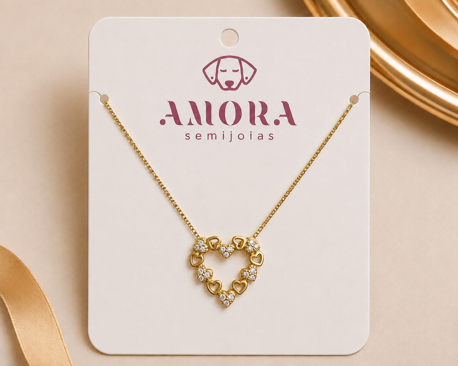 Colar Pingente Mini Corações - Amora SemiJoias