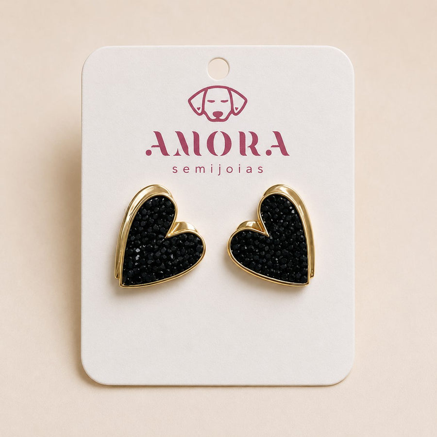 Brinco Coração Black - Amora SemiJoias