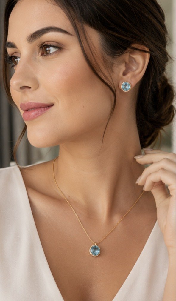 Conjunto Ponto de Luz Azul - Amora Semi Joias